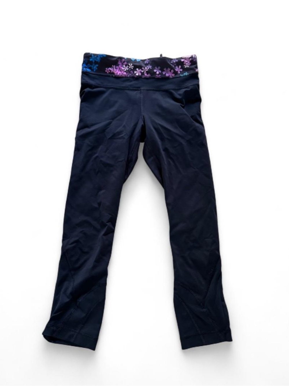 lululemon athletica Black Yoga Pants with Floral Waistband